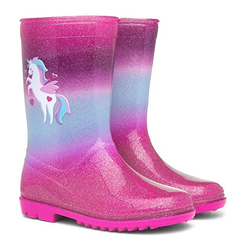 Glittered Unicorn Wellington Boots For Girls 