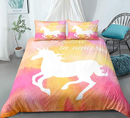 Queen Unicorn Bedding Duvet Cover Set | 3 Pieces | Pink