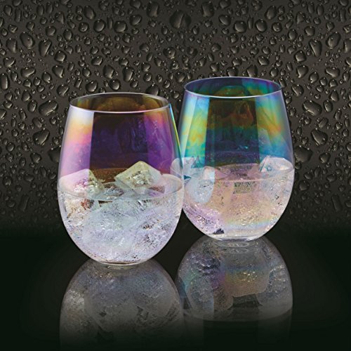 BarCraft Rainbow-Pearl Iridescent Tumbler Glasses, 600 ml (Set of 2)