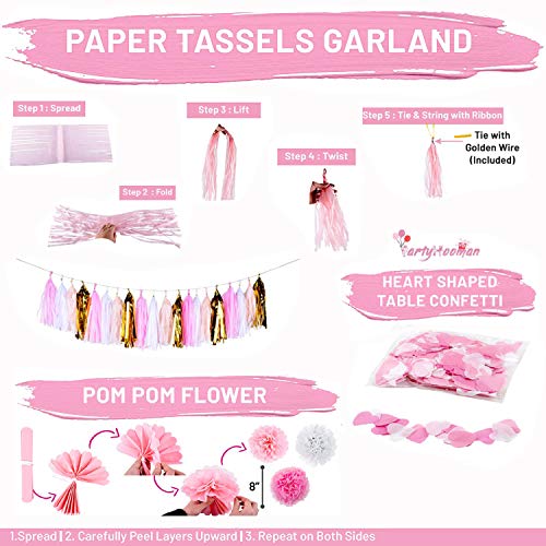 1st Birthday Decoration Set, 61pcs Baby Girl First Birthday Party Decoration Kit | Pink, Gold