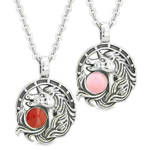 Unicorn Best Friends or Love Couples Cherry Red Baby Pink Pendant Necklace