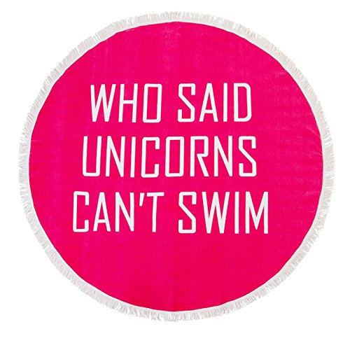 Slogan unicorn round beach towel. Bright pink.