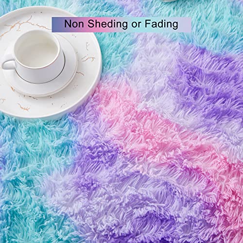 Fluffy Area Rugs Rainbow Soft Rug Plush Carpets for Living Room Kids Girls Bedroom Nursery Home Decor Floor Carpet 120x150cm