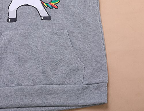 Stephaee Women's Cute Unicorn Print Hoodie Sweatshirt Casual Pullover Hooded Jumper Top Grey S