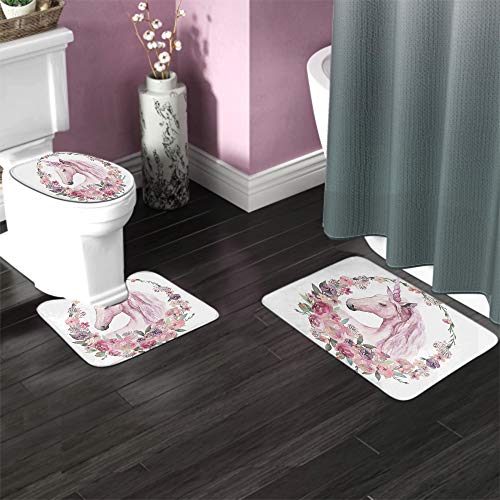 White & Pink Floral Unicorn Bathroom Set