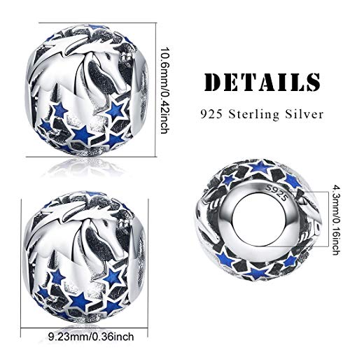 Unicorn Star Bead Charm Fits Pandora Bracelet | 925 Sterling Silver & Blue Enamel
