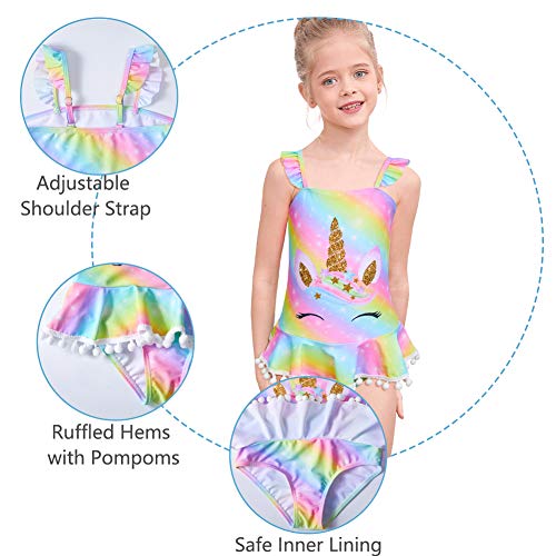 Girls Unicorn Swimming Costume One Piece Swimsuit with Skirt