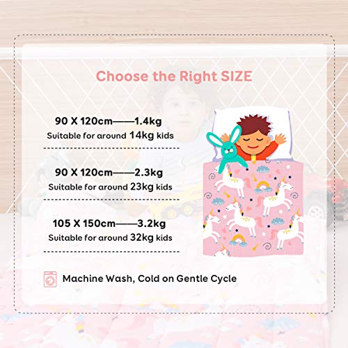 Unicorn Weighted Blanket For Children Teens | 100% Natural Cotton | (1.4 kg, 90x120 cm) | Reduces Kids Anxiety, Insomnia