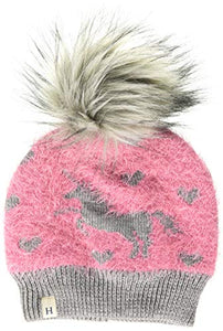 Hatley Girl's Winter Cold Weather Hat | Shimmer Unicorn | Pink & Grey