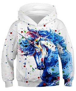 Kids Fun Splash Unicorn Graphic Pullover Sweatshirt Hooded Top | Girls, Boys 