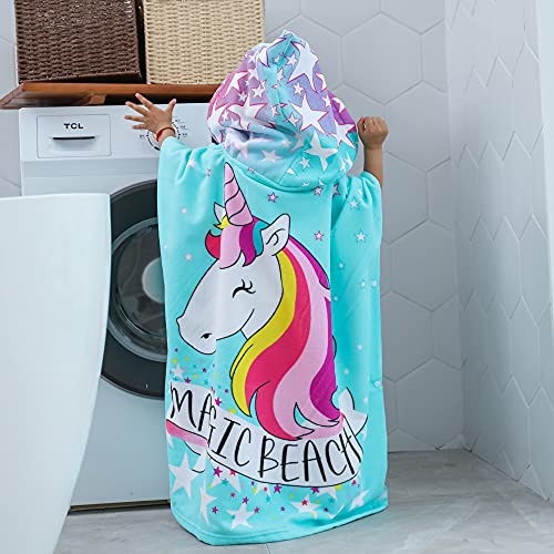 KAKU NANU Kids Poncho Hooded Towels, Exquisite Pattern Beach Swimming Bath Towels with Hood for Boys Girls Children