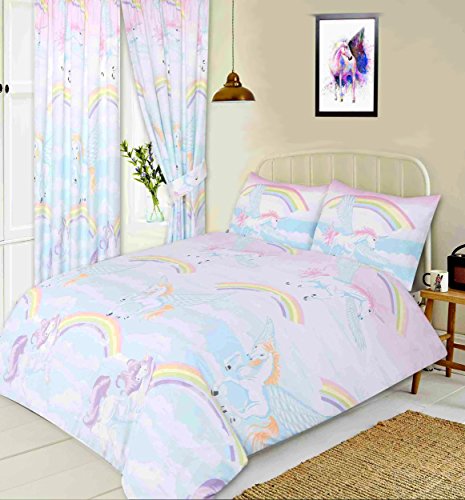 Unicorns Rainbows Clouds Sky, Pencil Pleat Curtains With Tie Backs