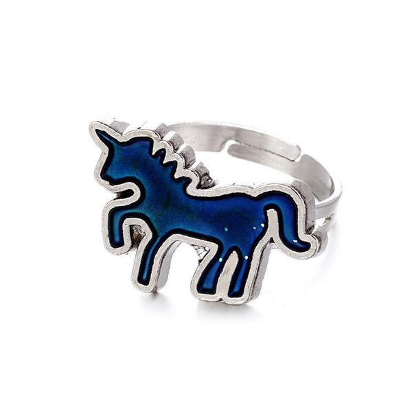 Girls Charm Jewelry Unicorn Ring Adjustable Alloy Ring (dark blue)