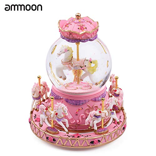 Unicorn Snow Globe Musical Carousel Music Box 