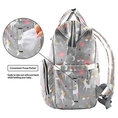 Unicorn Design | Lequeen Waterproof Baby Nappy Changing Bag | Grey