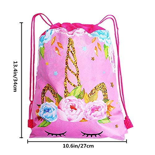 10 Pack Unicorn Drawstring Birthday Gift Bags for Girls | Party Bags | Pink