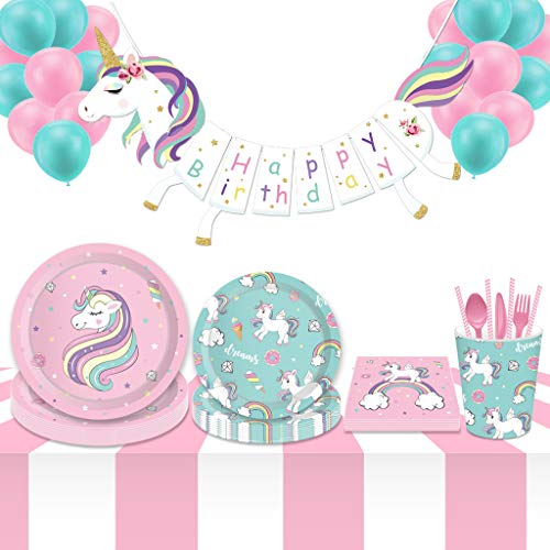 Unicorn Party Decorations | Paper Plates, Napkins, Cutlery 