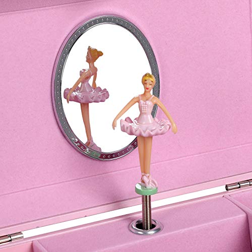 Unicorn Ballerina Musical Jewellery Box, Music Box with Pullout Drawer, Ring Slots and Divided Compartments, Pink