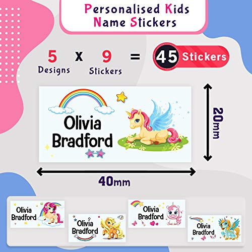 Pack Of 45 Name Stickers | Unicorn Design | Perfect For School 