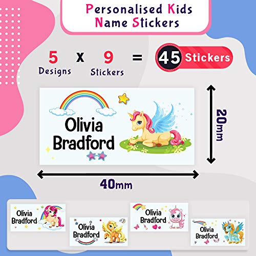 Pack Of 45 Name Stickers | Unicorn Design | Perfect For School