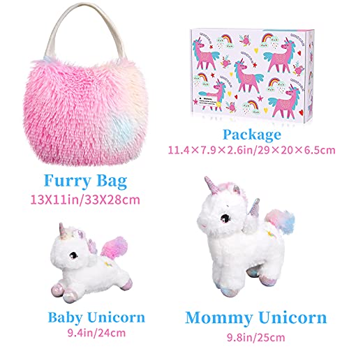Girls Cute Unicorn Soft Toy | In Fluffy Handbag 