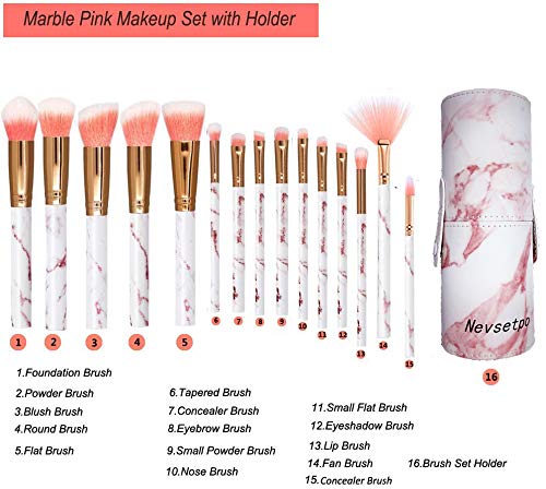 Make Up Brush Set with Holder Case | Marbled Design