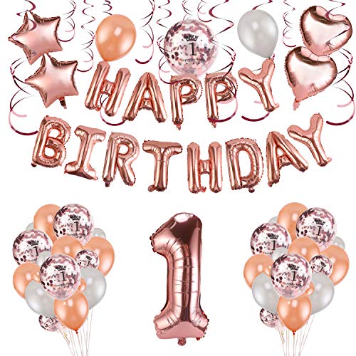 1st Birthday Girl Decorations, Rose Gold Decorations Kit - Baby Girl 1st Birthday Party Supplies