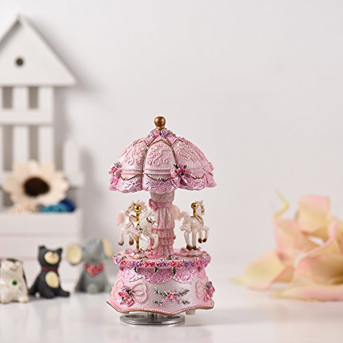 Pink Unicorn Music Box | Carousel LED Colour Changing Lights  