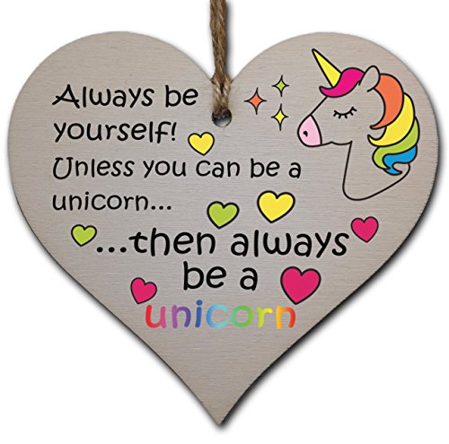Handmade Wooden Hanging Heart Unicorn Plaque