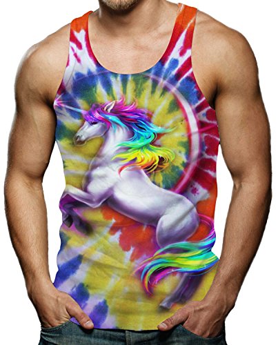 3D Pattern Printed Men's Vest Top | Rainbow Unicorn 