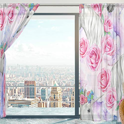 Unicorn Sheer Curtains Pink, Purple, White
