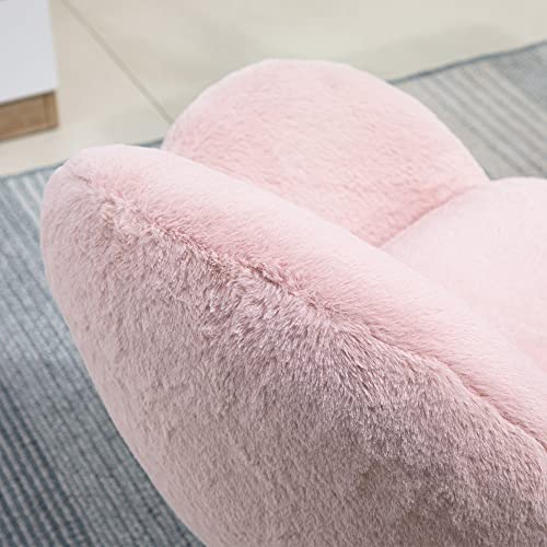 HOMCOM Fluffy Leisure Chair Office Chair with High Back and Armrest for Home Bedroom Living Room with Wheels, Pink
