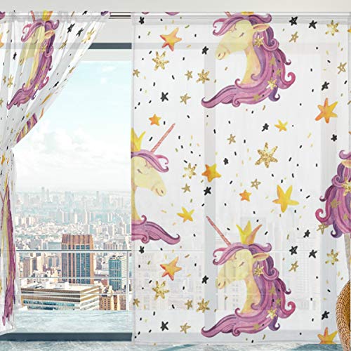 Unicorn Stars Sheer Curtains Voiles 