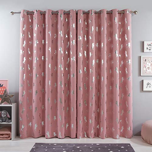 Metallic Pink & Silver Unicorn Blackout Curtains |