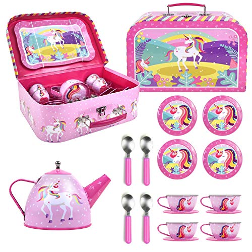 SOKA® Unicorn Metal Tea Set & Carry Case Toy For Kids | 18 Pcs | Children Role Play