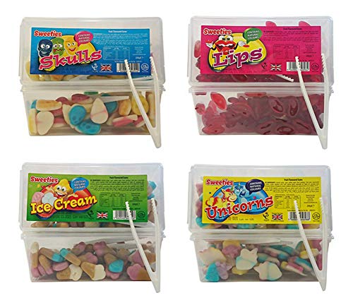 Sweeties Kids Favourite Candy Set - Unicorns, Ice Cream, Lips and Skulls 200g x 4 Tubs