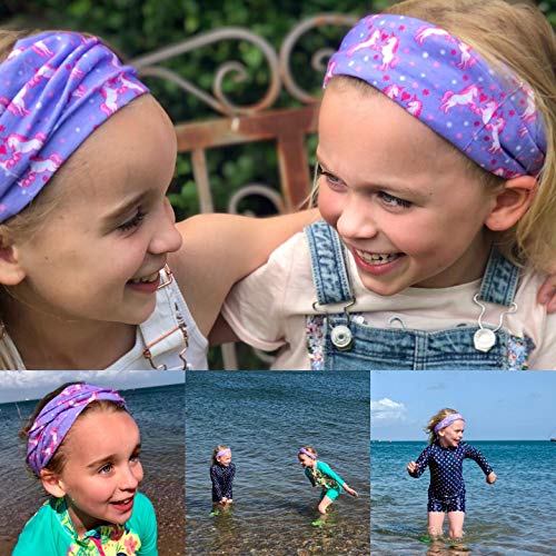 UNICORNS - PURPLE, PINK, HEARTS - RUFFNEK Multifunctional scarf/neck warmer for Girls, Women- Bandana, Scarf, Beanie Hat