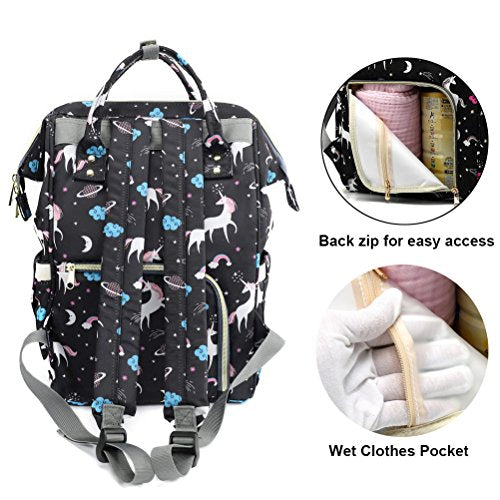 Baby Changing Bag | Unicorn Themed | Back Pack | Black Multi-Coloured