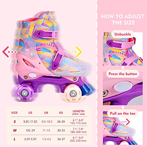 Multi Coloured Roller Skates For Girls | Adjustable | Pink & Purple 