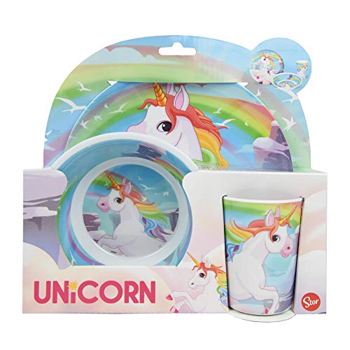 Unicorn Multi Coloured 3Pcs Melamine Dining Set - Plate, Bowl and Tumbler Dinnerware Set for Children