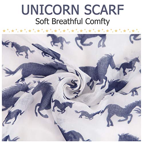 Soft Unicorn Print Women's Scarf Blue & White