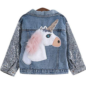 Unicorn Denim Jean Jacket | For Girls | With Sparkly Sleeve 