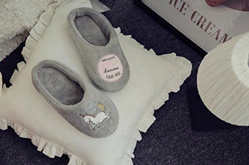 Scrox 1Pair Cozy Cotton Slipper Cute Cartoon Unicorn Winter Indoor Bedroom Non-slip Slippers Plush Slippers Unisex Soft Sole Comfy House Shoes size 36-37/24CM,UK 3-4