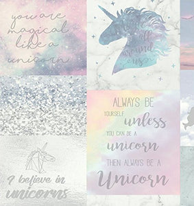 Unicorn quote dreamy wallpaper, girls bedroom, nursery, playroom. Pastel colours.