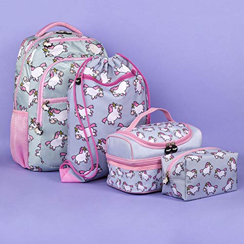FRINGOO Unisex School Backpack Multi-Compartment Waterproof Rucksack Girls Unicorn Bag (Chubby Unicorn) Blue Pink