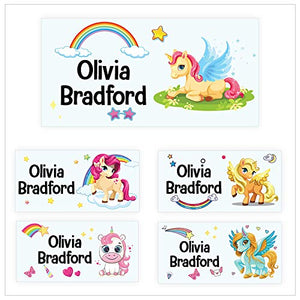 Pack of 45 | Stick On Name Labels | Unicorn Design | (No Iron & No Sew) Waterproof Vinyl Name Stickers for School