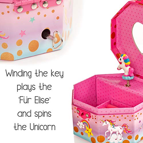 Unicorn Musical Jewellery Box & Heart Lock - Girls Keepsake Box- Style Girlz, Pink