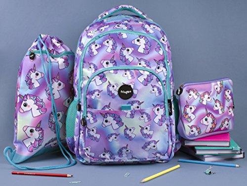 FRINGOO® Girls Boys Multi-compartment School Backpack Waterproof Fits Laptop 17'' (H:44cm*L:29cm*W:21cm, Hologram Unicorns)