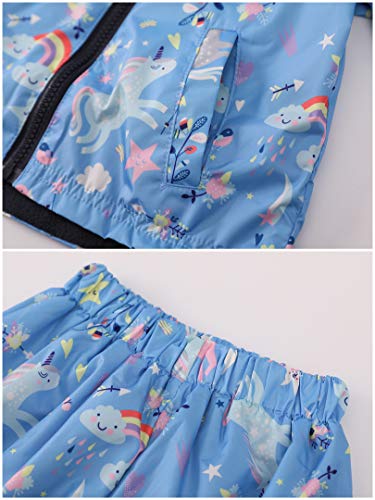 Girls Waterproof Raincoat & Trouser Set | Unicorn Design | Blue | 2 Pcs