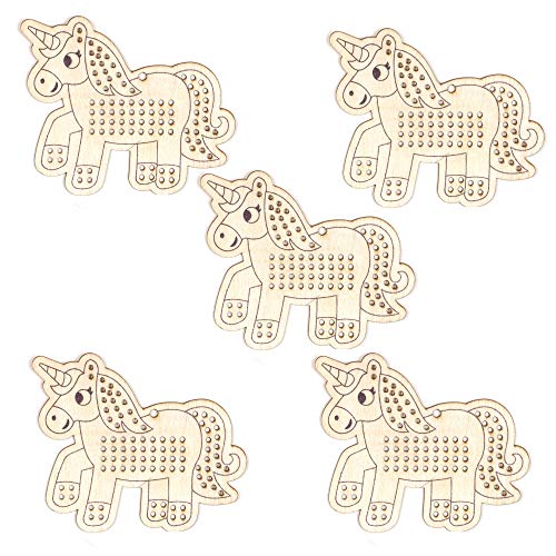 Baker Ross Unicorn Wooden Cross Stitch Decoration Kits, Arts and Crafts for Kids (Pack of 5)